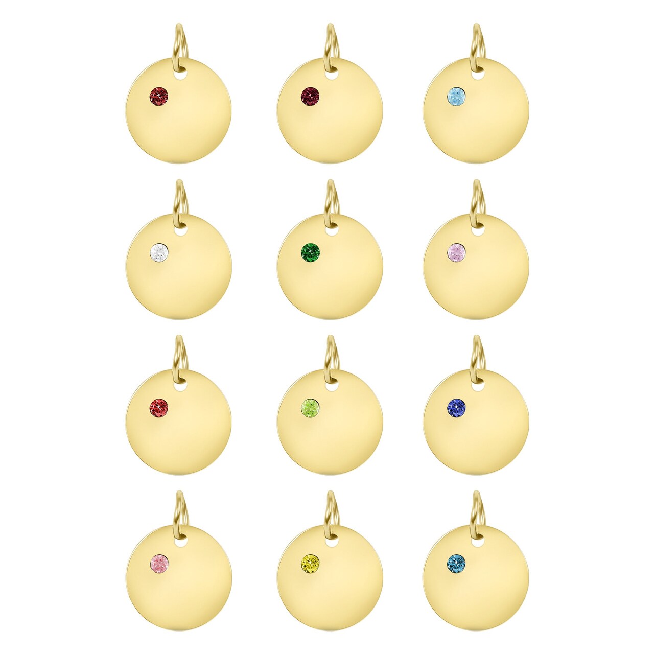 18k PVD Coated CZ Birthstone Polished Stainless Steel Round Pendant